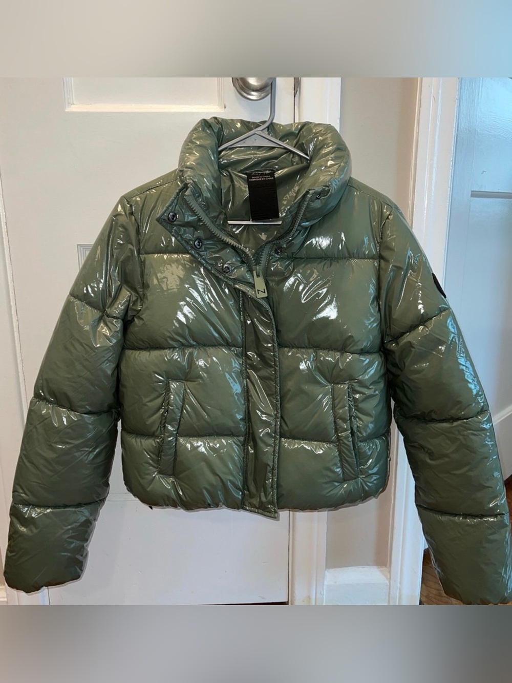 Noize Coco Olive Green Glossy Puffer Jacket - Women New